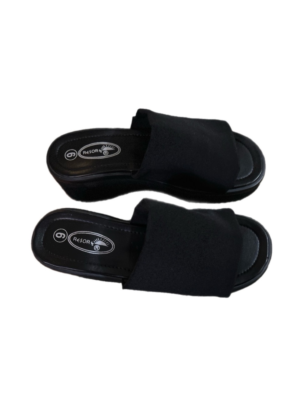 Resort Black Platform Wedge Slide Sandals Women's Size 9 Y2K 90s